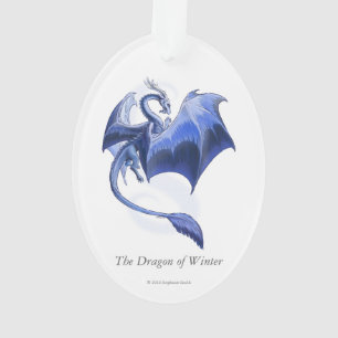 Blue Winter Dragon Fantasy Nature Art Ornament
