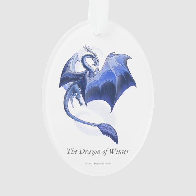 Blue Winter Dragon Fantasy Nature Art Ornament (Rückseite)
