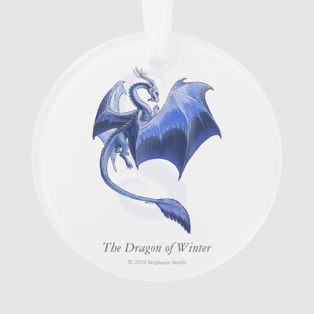 Blue Winter Dragon Fantasy Nature Art Ornament (Rückseite)