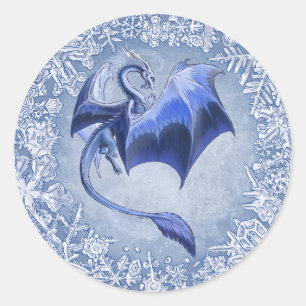 Blue Winter Dragon Fantasy Nature Art Runder Aufkleber