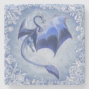 Blue Winter Dragon Fantasy Nature Art Steinuntersetzer