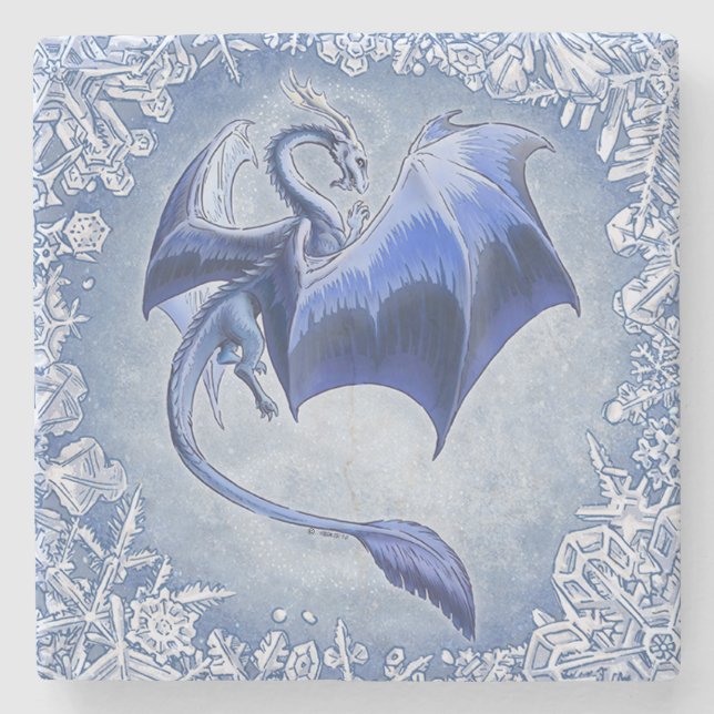 Blue Winter Dragon Fantasy Nature Art Steinuntersetzer (Vorderseite)