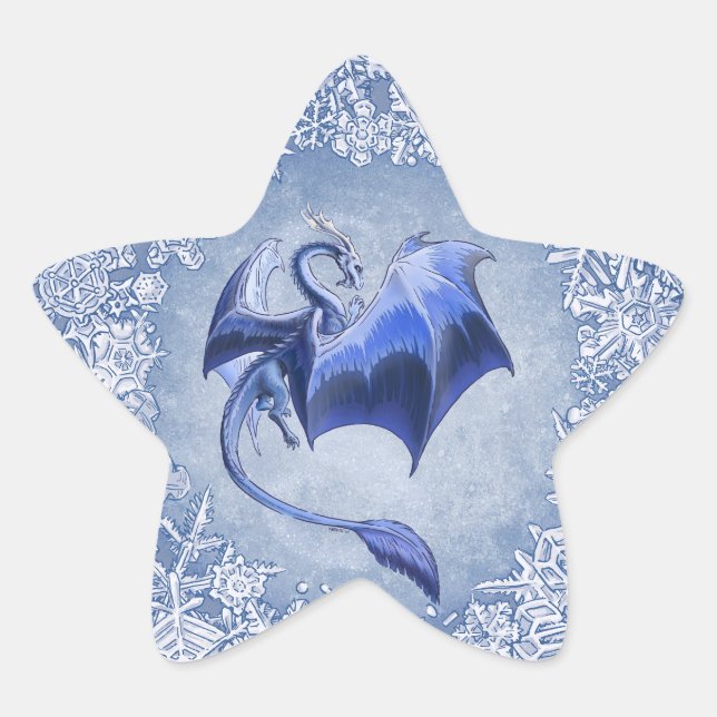Blue Winter Dragon Fantasy Nature Art Stern-Aufkleber (Vorderseite)