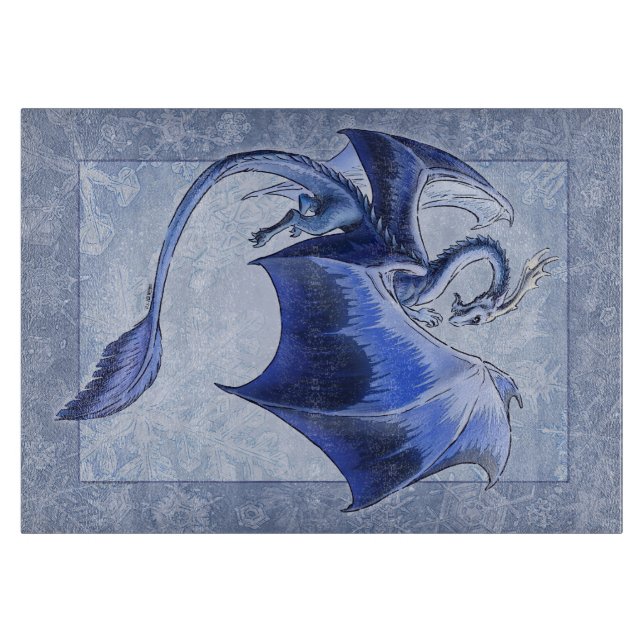 Blue Winter Dragon Nature Fantasy Art Schneidebrett (Vorderseite)