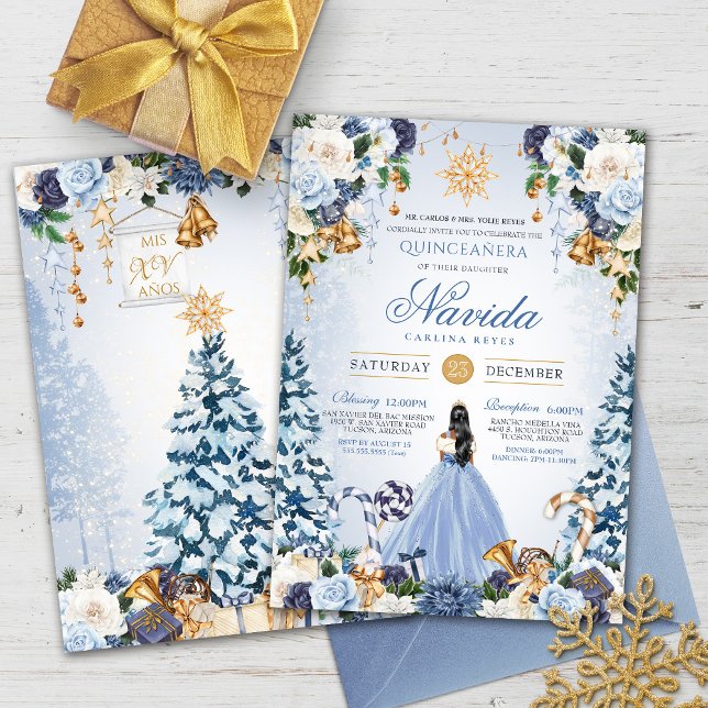 Blue Winter Floral Schnee Princess Holiday Quince Einladung (Von Creator hochgeladen)