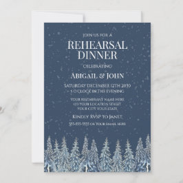 Blue Winter Forest Rustic Rehearsal Dinner Einladung