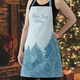 Blue Winter Forest Tree Wasserfarbe Weihnachten Schürze