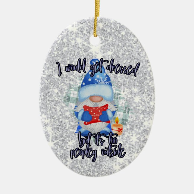 Blue Winter Funny Gnome zu Peopley Außenbereich Keramik Ornament (Vorne)