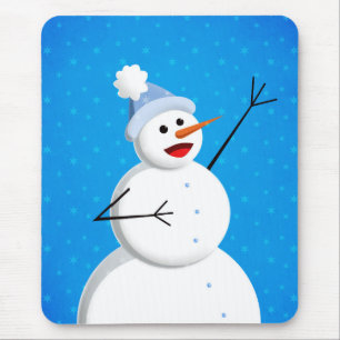 Blue Winter Happy Snowman Mousepad