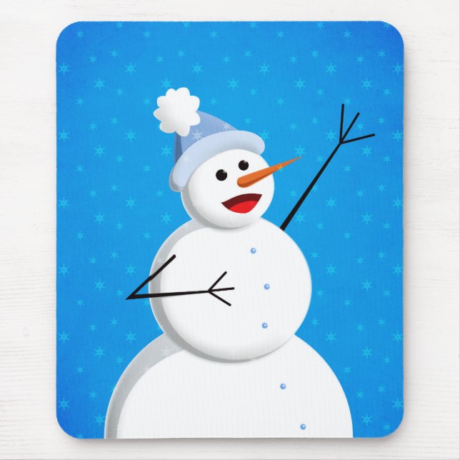 Blue Winter Happy Snowman Mousepad (Vorne)