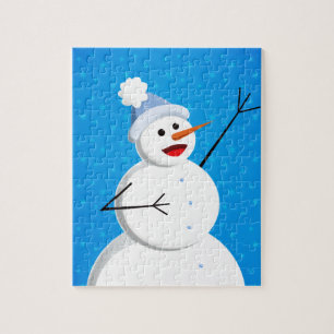Blue Winter Happy Snowman Puzzle
