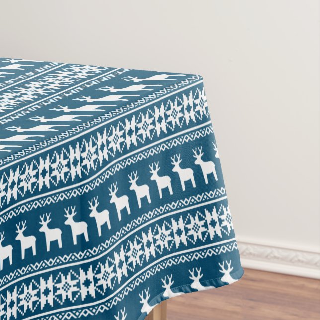 Blue Winter Holiday Snowflake Rentiermuster Tischdecke (Beispiel)