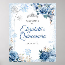Blue Winter Magic Snowflake Quinceanera Willkommen Poster