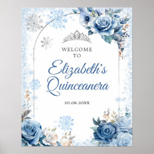 Blue Winter Magic Snowflake Quinceanera Willkommen Poster
