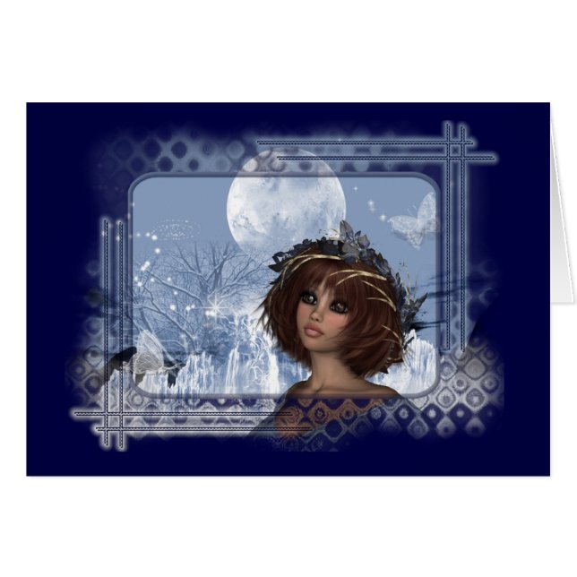 Blue Winter Moon Blank Fantasy Grußkarte (Vorderseite (Horizontal))