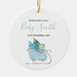 Blue Winter Niedlich Bear erwarten wir Eltern Keramik Ornament