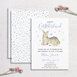 Blue Winter ONEderland Deer Baby's 1. Geburtstag Einladung