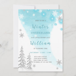 Blue Winter Onederland Einladung zum Geburtstag