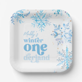 Blue Winter Onederland Party Plates Pappteller