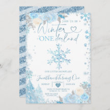 Blue Winter Onederland Snowflake 1. Geburtstag Inv