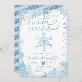 Blue Winter Onederland Snowflake 1. Geburtstag Inv Einladung