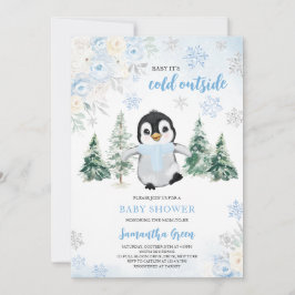 Blue Winter Penguin Baby Dusche Einladung