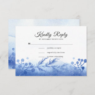 Blue Winter Pine Branches and Berries RSVP Card