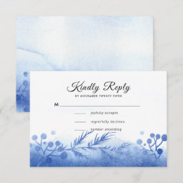 Blue Winter Pine Branches and Berries RSVP Card Karte