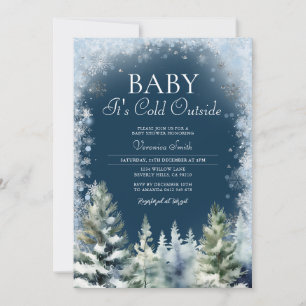 Blue Winter Pine Tree Baby Showflakes Einladung