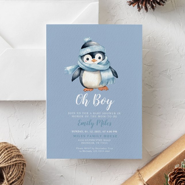 Blue Winter Pinguin Baby Dusche Einladung (Von Creator hochgeladen)