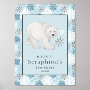Blue Winter Polar Bear Baby Dusche Willkommen Poster