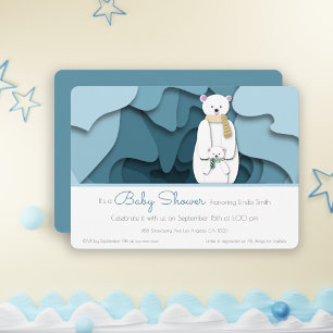 Blue Winter Polar Bear Gender Neutral Baby Dusche Einladung