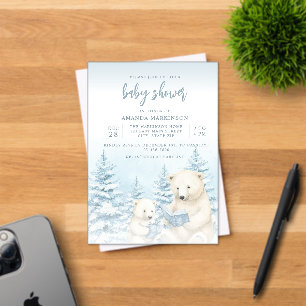 Blue Winter Polar Bear Watercolor Babydusche Acryleinladungen