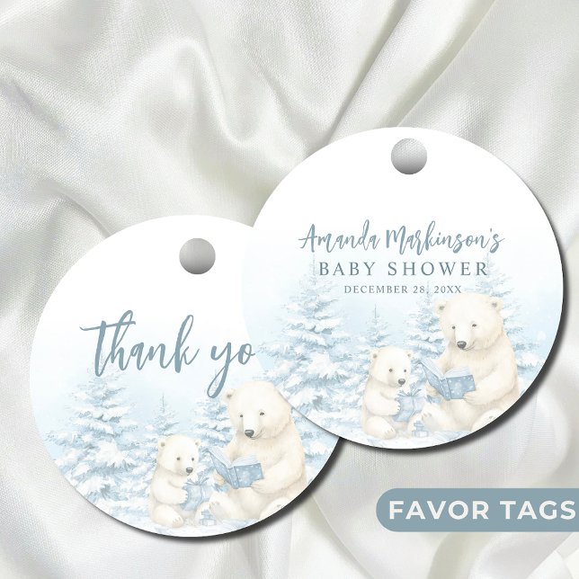 Blue Winter Polar Bear Watercolor Babydusche Geschenkanhänger (Von Creator hochgeladen)