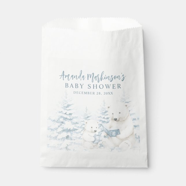Blue Winter Polar Bear Watercolor Babydusche Geschenktütchen (Vorderseite)