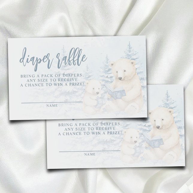 Blue Winter Polar Bear Watercolor Diaper Raffel Begleitkarte (Von Creator hochgeladen)