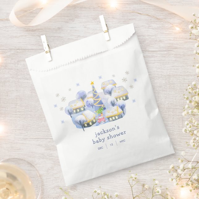 Blue Winter Snow It Take A Village Baby Shower  Geschenktütchen (Ausgeschnitten)