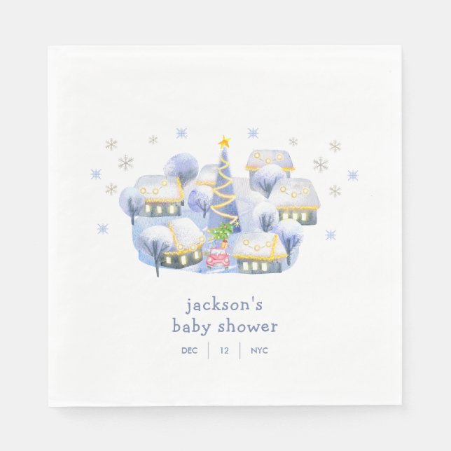 Blue Winter Snow It Take A Village Baby Shower  Serviette (Vorderseite)