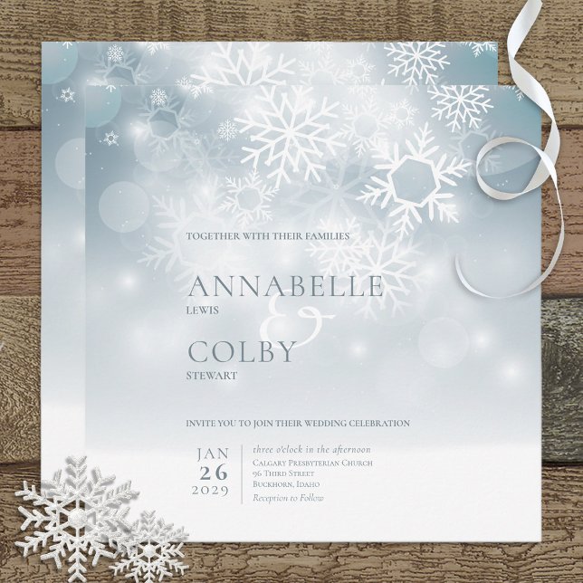 Blue Winter Snow Modern Square Wedding Einladung (Von Creator hochgeladen)
