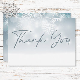 Blue Winter Snow Modern Wedding Dankeskarte