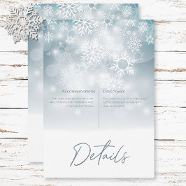Blue Winter Snow Modern Wedding Details Begleitkarte