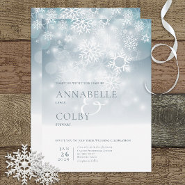 Blue Winter Snow Modern Wedding Einladung