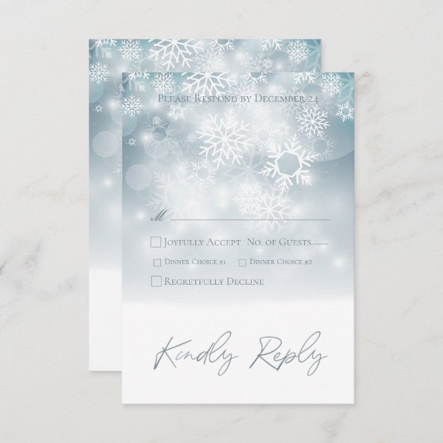 Blue Winter Snow Modern Wedding RSVP Karte (Vorne/Hinten)