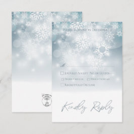 Blue Winter Snow Modern Wedding RSVP Karte