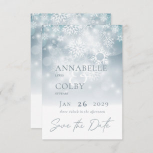 Blue Winter Snow Modern Wedding Save The Date