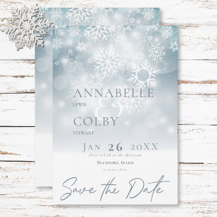 Blue Winter Snow Modern Wedding Save The Date