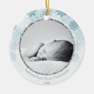 Blue Winter Snowflake Baby's First Christmas Keramik Ornament