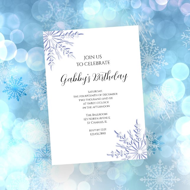 Blue Winter Snowflake Geburtstagsparty Einladung (Von Creator hochgeladen)