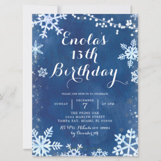 Blue Winter Snowflake Geburtstagsparty Einladung