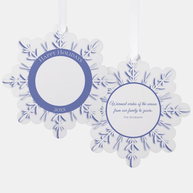 Blue Winter Snowflake Happy Holidays Dated Ornament Karte (Vorderseite/Rückseite)